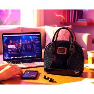 Marvel Loungefly Black Widow Patent Handbag | Marvel Logo & Lining